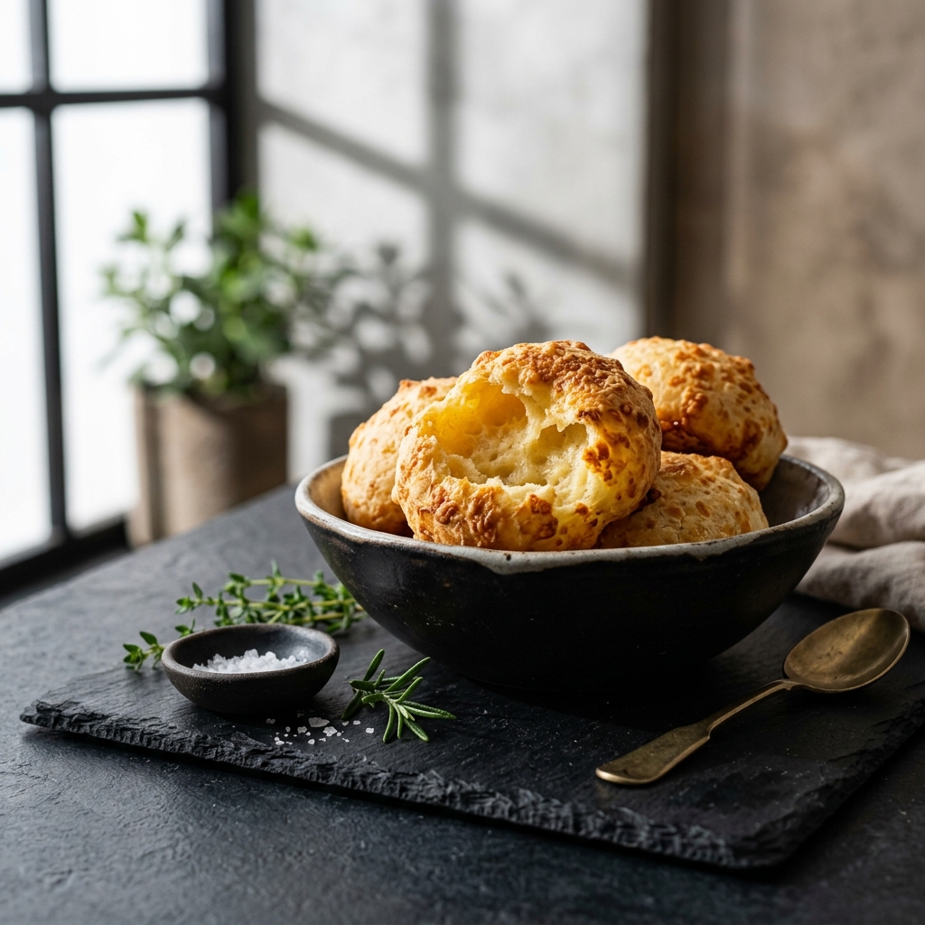 Cesta de pão de queijo quentinho