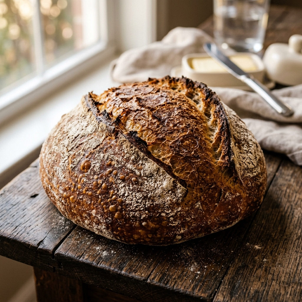 Pão Sourdough artesanal de longa fermentação